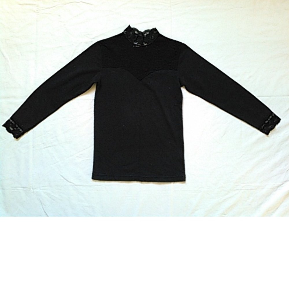 Genus Lace Long Sleeve Stretch Top, Black, XS